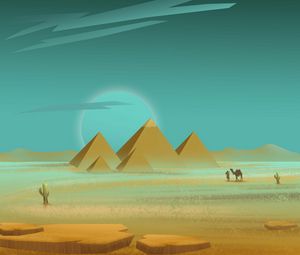 Preview wallpaper pyramids, desert, traveler, art