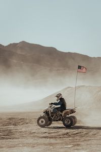 Preview wallpaper quad bike, desert, cross, sand, flag