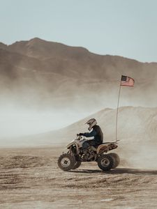 Preview wallpaper quad bike, desert, cross, sand, flag