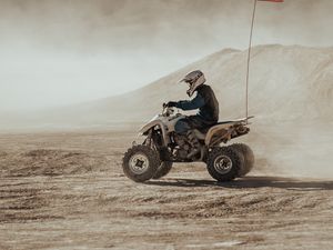 Preview wallpaper quad bike, desert, cross, sand, flag