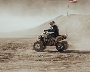 Preview wallpaper quad bike, desert, cross, sand, flag