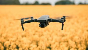 Preview wallpaper quadcopter, drone, flight, flowers, yellow, field