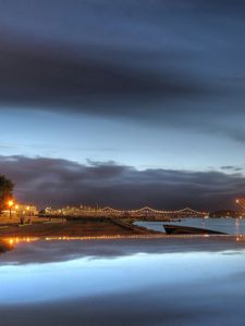 Preview wallpaper quay, city, river, lanterns, water, light, evening