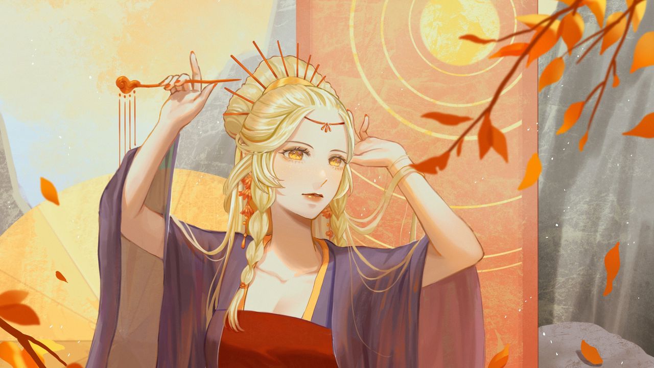 Wallpaper queen, autumn, leaves, art, anime