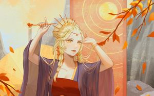 Preview wallpaper queen, autumn, leaves, art, anime