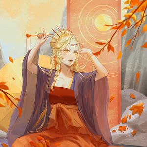 Preview wallpaper queen, autumn, leaves, art, anime