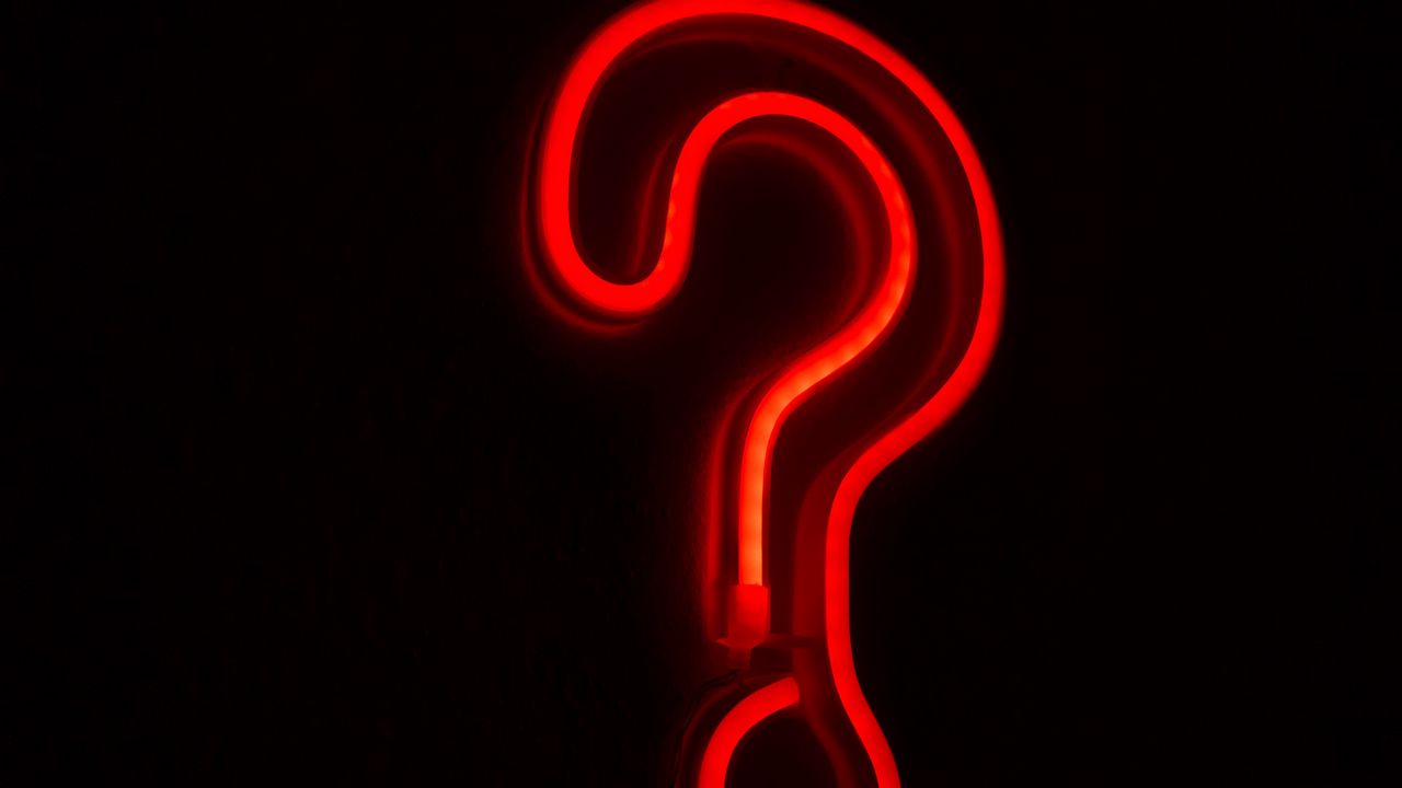 Wallpaper question mark, symbol, neon, red, dark