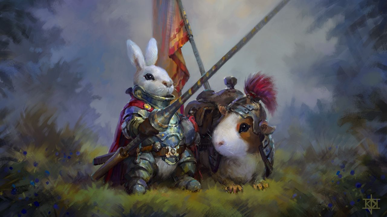 Wallpaper rabbit, guinea pig, knights, art