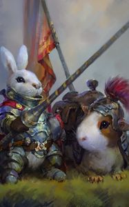 Preview wallpaper rabbit, guinea pig, knights, art