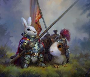 Preview wallpaper rabbit, guinea pig, knights, art