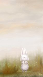 Preview wallpaper rabbit, morning, grass, bear, drawing