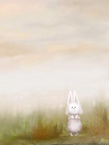 Preview wallpaper rabbit, morning, grass, bear, drawing