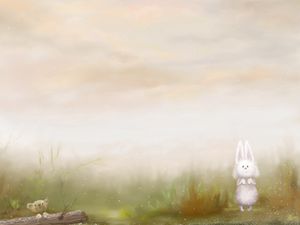 Preview wallpaper rabbit, morning, grass, bear, drawing