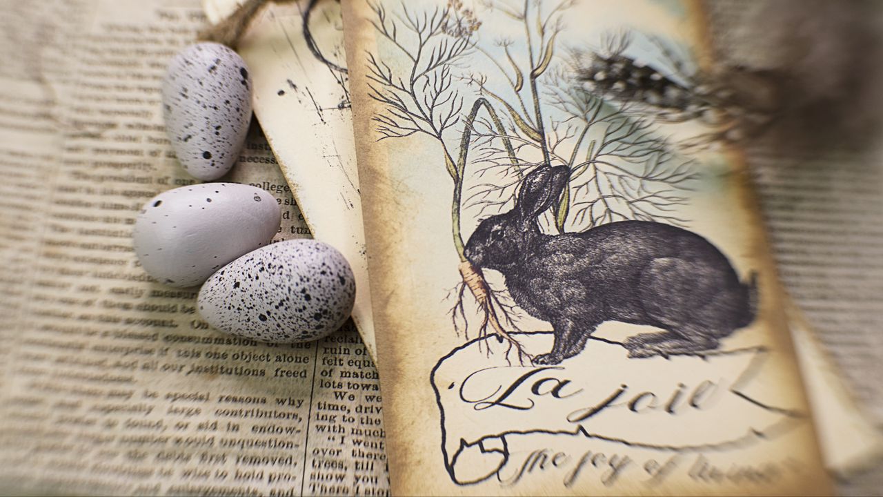Wallpaper rabbit, postcard, eggs, easter