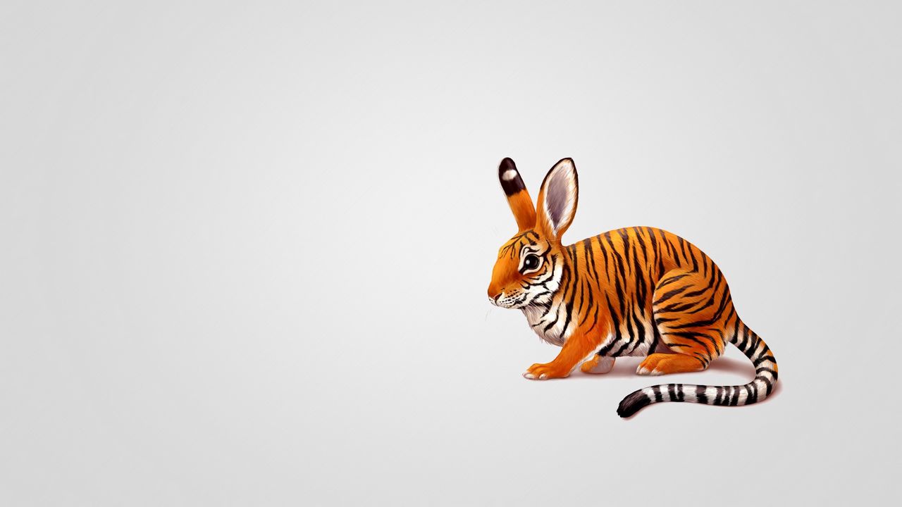 Wallpaper rabbit, tiger, drawing