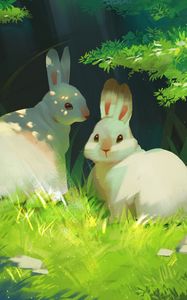 Preview wallpaper rabbits, grass, cute, art, cartoon