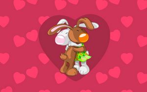 Preview wallpaper rabbits, hugs, pink, red, couple