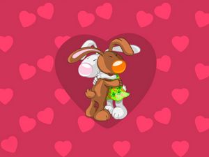 Preview wallpaper rabbits, hugs, pink, red, couple