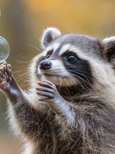 Preview wallpaper raccoon, animal, bubbles, cute