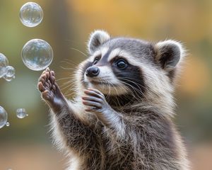 Preview wallpaper raccoon, animal, bubbles, cute