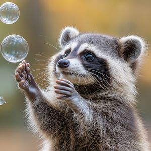 Preview wallpaper raccoon, animal, bubbles, cute