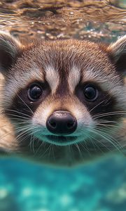 Preview wallpaper raccoon, animal, underwater, funny