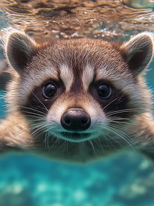 Preview wallpaper raccoon, animal, underwater, funny