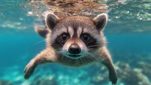 Preview wallpaper raccoon, animal, underwater, funny