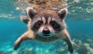 Preview wallpaper raccoon, animal, underwater, funny