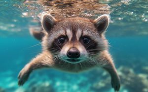 Preview wallpaper raccoon, animal, underwater, funny