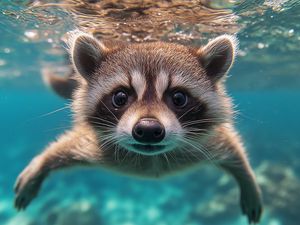 Preview wallpaper raccoon, animal, underwater, funny