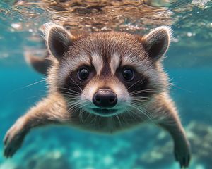 Preview wallpaper raccoon, animal, underwater, funny