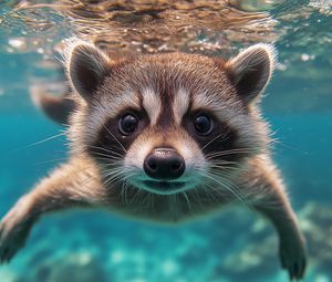 Preview wallpaper raccoon, animal, underwater, funny