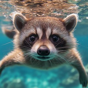 Preview wallpaper raccoon, animal, underwater, funny