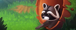 Preview wallpaper raccoon, art, tree, grass