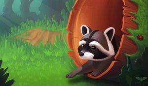 Preview wallpaper raccoon, art, tree, grass