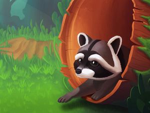 Preview wallpaper raccoon, art, tree, grass