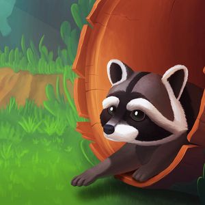 Preview wallpaper raccoon, art, tree, grass