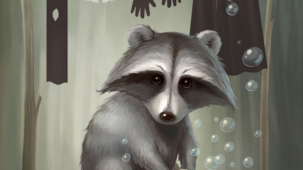 Wallpaper raccoon, cute, art