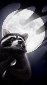 Preview wallpaper raccoon, moon, spoon, art, funny