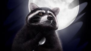 Preview wallpaper raccoon, moon, spoon, art, funny
