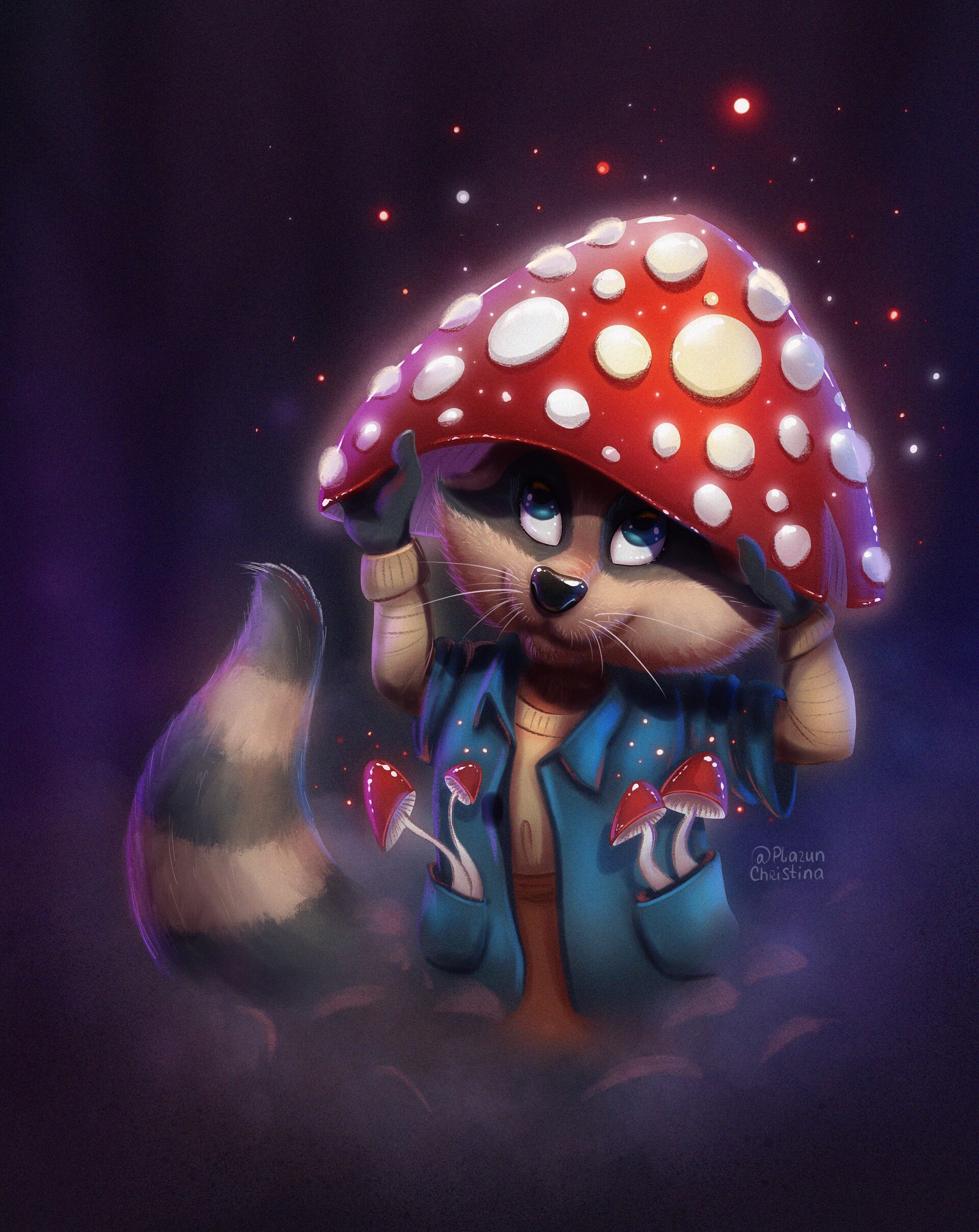 Mushroom Raccoon Art