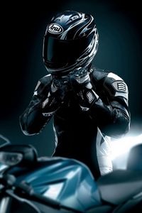 Preview wallpaper racer, black, motorcycle, helmet