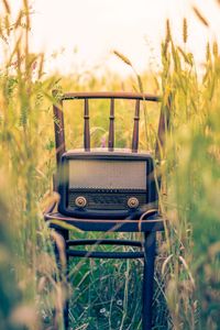 Preview wallpaper radio, chair, grass, blur