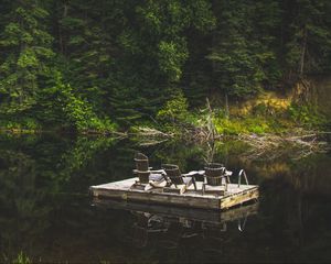 Preview wallpaper raft, river, rest, nature, trees