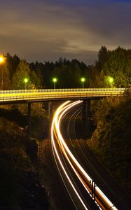 Preview wallpaper railroad, bridge, neon, glow, long exposure