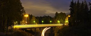 Preview wallpaper railroad, bridge, neon, glow, long exposure