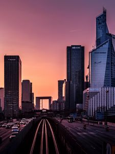 Preview wallpaper railroad, buildings, city, distance