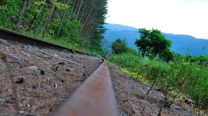 Preview wallpaper railroad, grass, train