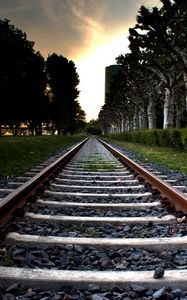 Preview wallpaper railroad, grass, trees